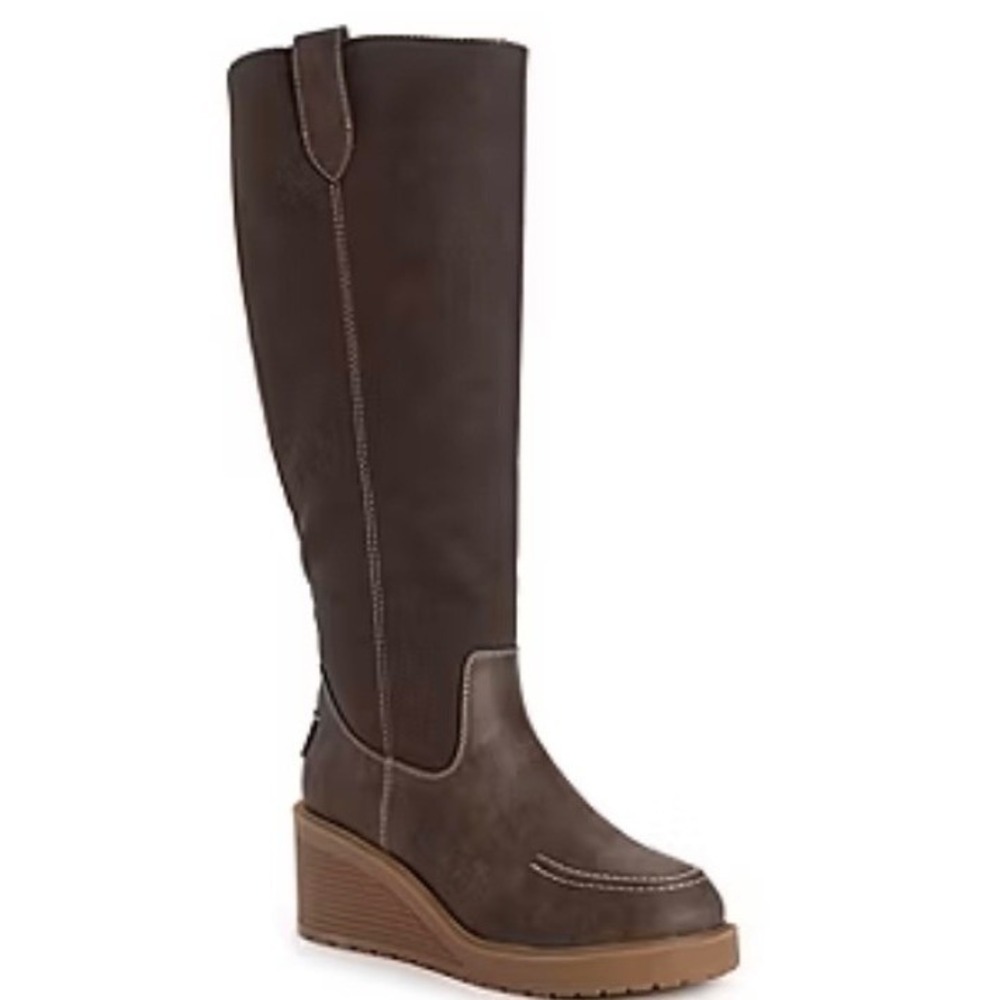 Muk Luks Womens Tall Wedge‎ Boots Dark Brown Memory Foam 1000326-201 Size 11 NEW